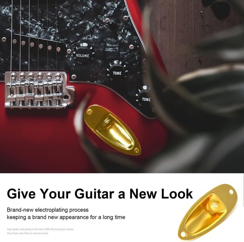 MAXCHEER Guitar Input Jack Socket Plate Output Loaded Boat Style 1/4 Inch with Screws for Fender Stratocaster Strat St Mono Electric Guitar for Electric Guitar Replacement Parts (Gold) - Image 3